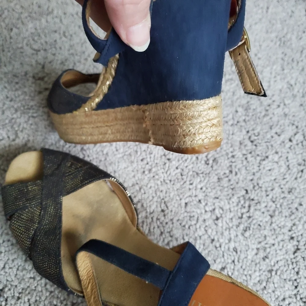 Minelli Navy Espadrille Wedge Sandals Made In Spain